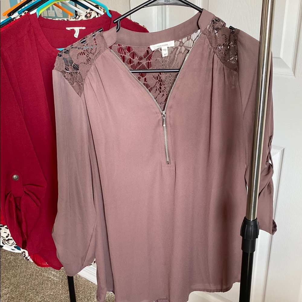 Pink Embellished Relaxed Blouse with Mandarin Collar